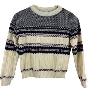 Vintage Mens Sweater M  fair isle blue white burgundy Nordic Acrylic 80s unisex